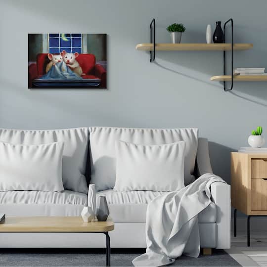 Stupell Industries House Mice Snuggling Under Blanket Watching TV Canvas Wall Art